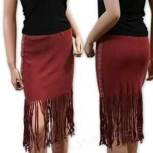 POL Fringe Skirt Washed Burgundy or Black